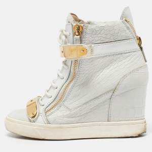 Giuseppe Zanotti Grey Croc Embossed Leather Coby High Top Sneakers Size 38