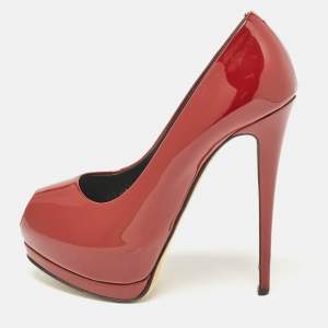 Giuseppe Zanotti Burgundy Patent Leather Sharon Peep Toe Pumps Size 37
