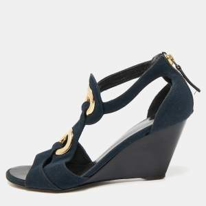 Giuseppe Zanotti Blue Canvas Wedge Sandals Size 36