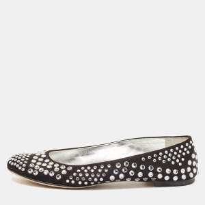 Giuseppe Zanotti Black Satin Crystal Embellished Ballet Flats Size 36