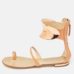 Giuseppe Zanotti Light Brown Leather Toe Ring Ankle Wrap Sandals Size 36