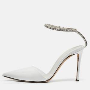 Giuseppe Zanotti White Patent Leather and PVC Crystal Embellished Pumps Size 38