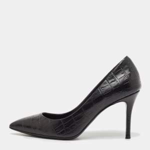 Pre Owned Giuseppe Zanotti Black Croc Embossed Leather Pointed Toe Pumps Size 36