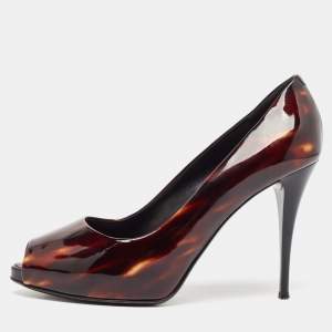 Giuseppe Zanotti Brown Patent Leather Peep Toe Pumps Size 39