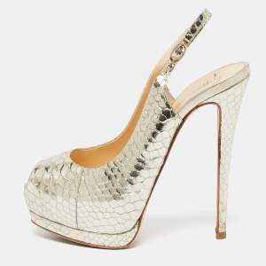Giuseppe Zanotti Gold Python Embossed Leather Peep Toe Slingback Sandals Size 37.5