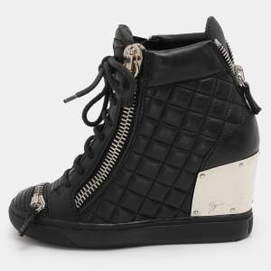 Giuseppe Zanotti Black Quilted Leather Lorenz Wedge Sneakers Size 37