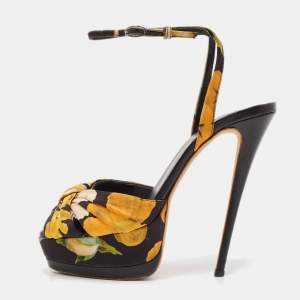 Giuseppe Zanotti Multicolor Satin Flower Print Ankle Strap Sandals Size 39