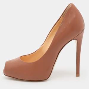 Giuseppe Zanotti Brown Leather Peep Toe Pumps Size 35