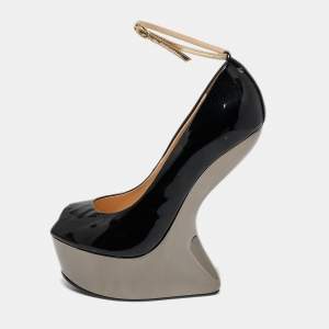 Giuseppe Zanotti Black Patent Heelless Peep Toe Platform Pumps Size 39