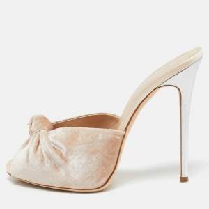 Giuseppe Zanotti Beige Velvet Knotted Mule Sandals Size 39.5