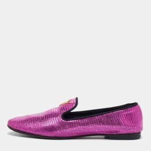 Giuseppe Zanotti Metallic Pink Lizard Embossed Leather Smoking Slippers Size 37