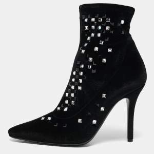 Giuseppe Zanotti Black Velvet Crystals Embellished Ankle Length Boots Size 38