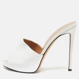 Giuseppe Zanotti White Patent Leather Nettie Slide Sandals Size 36