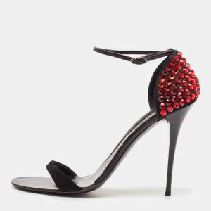 Giuseppe Zanotti Black Suede and Satin Crystal Embellished Ankle Strap Sandals Size 40