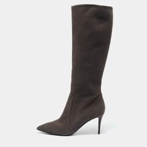 Giuseppe Zanotti Grey Suede Pointed Toe Knee Length Boots Size 37