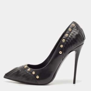 Giuseppe Zanotti Black Leather Studded Fringe Pumps Size 38