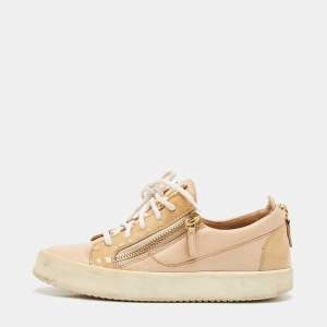 Giuseppe Zanotti Beige Leather London Lace Up Sneakers Size 38