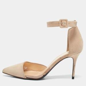 Giuseppe Zanotti Beige Suede and PVC Mary Jane Pumps Size 36.5