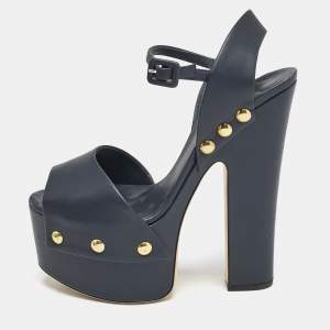 Giuseppe Zanotti Navy Blue Leather Betty Ankle Strap Platform Sandals Size 40