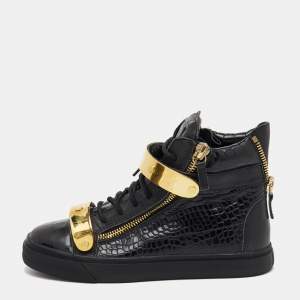 Giuseppe Zanotti Black Croc Embossed Leather Coby High Top Sneakers Size 40