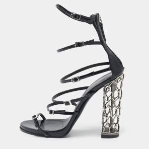 Giuseppe Zanotti Black Patent Leather Lauren Metal Cage Heel Strappy Sandals Size 38.5