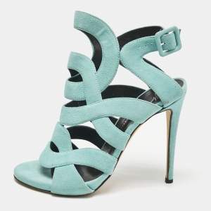 Giuseppe Zanotti Blue Suede Cutout Caged Sandals Size 38