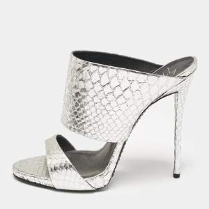 Giuseppe Zanotti Silver Snakeskin Embossed Leather Andrea Sandals Size 39