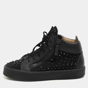 Giuseppe Zanotti black Suede Embellished High Top Sneakers Size 37