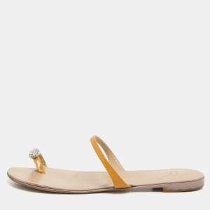 Giuseppe Zanotti Yellow Patent Leather Crystal Embellished Toe Ring Flat Sandals Size 36
