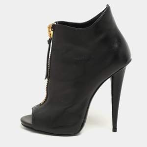 Giuseppe Zanotti Black Leather Peep Toe Ankle Booties Size 36.5