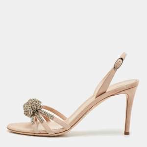 Giuseppe Zanotti Beige Suede Crystal Embellished Slingback Sandals Size 37