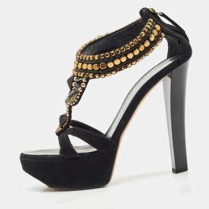 Giuseppe Zanotti Black Suede Embellished Platform Sandals Size 39