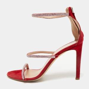Giuseppe Zanotti Red Crystal Embellished Suede Strappy Sandals Size 39