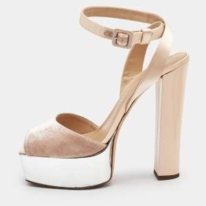 Giuseppe Zanotti Beige Satin and Velvet Lavinia Platform Sandals Size 41