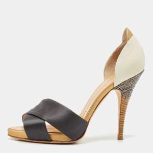 Giuseppe Zanotti Multicolor Leather and Satin Platform Pumps Size 38.5