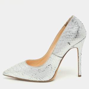 Giuseppe Zanotti Silver Python Embossed Leather Pointed Toe Pumps Size 37.5