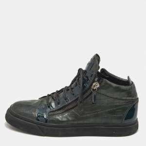 Giuseppe Zanotti Dark Green Croc Embossed Leather Kriss Sneakers Size 43