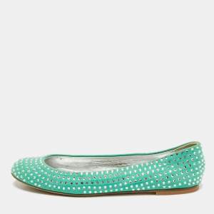 Giuseppe Zanotti Green Suede Crystal Embellished Ballet Flats Size 39