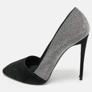 Pre Owned Giuseppe Zanotti Black Suede Crystal Embellished Pumps Size 39