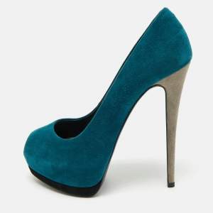 Giuseppe Zanotti Tricolor Suede Nana Peep Toe Platform Pumps Size 39.5