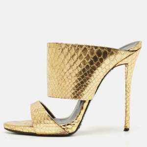 Giuseppe Zanotti Gold Python Embossed Leather Andrea Slide Sandals Size 40