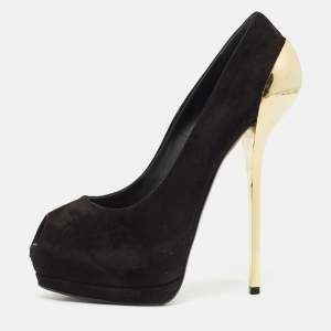 Giuseppe Zanotti Black Suede Peep Toe Platform Pumps Size 39