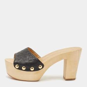Giuseppe Zanotti Black Croc Embossed Leather Platform Clogs Size 38