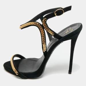 مملوكة مسبقًا Giuseppe Zanotti Black Suede Coline Chain Link Ankle Strap Sandals Size 38