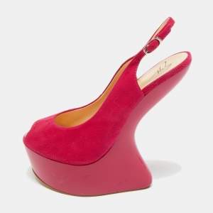Pre Owned Giuseppe Zanotti Pink Suede Peep Toe Heel Less Platform Ankle Strap Pumps Size 39