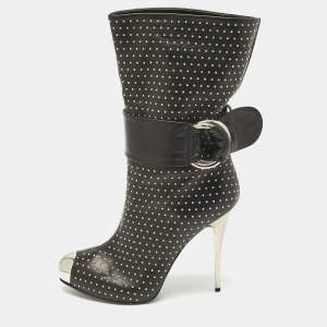 Pre Owned Giuseppe Zanotti Black Leather Studded Ankle Boots Size 39.5