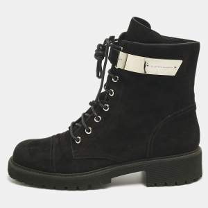 Pre Owned Giuseppe Zanotti Black Suede Kommando Combat Boots Size 40
