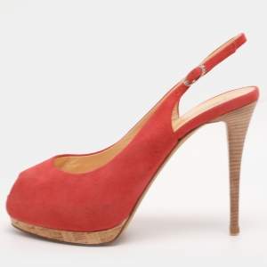 Pre Owned Giuseppe Zanotti Red Suede Slingback Platform Pumps Size 40