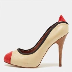 مملوكة مسبقًا Giuseppe Zanotti  Tricolor Leather and Patent Leather Cap Toe Pumps Size 38