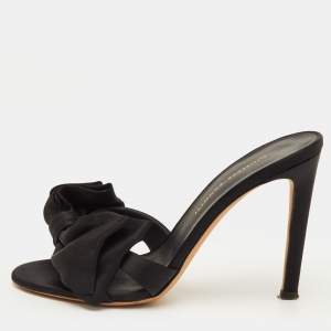 مملوكة مسبقًا Giuseppe Zanotti Size 36 Black Satin Knotted Bow Slide Sandals